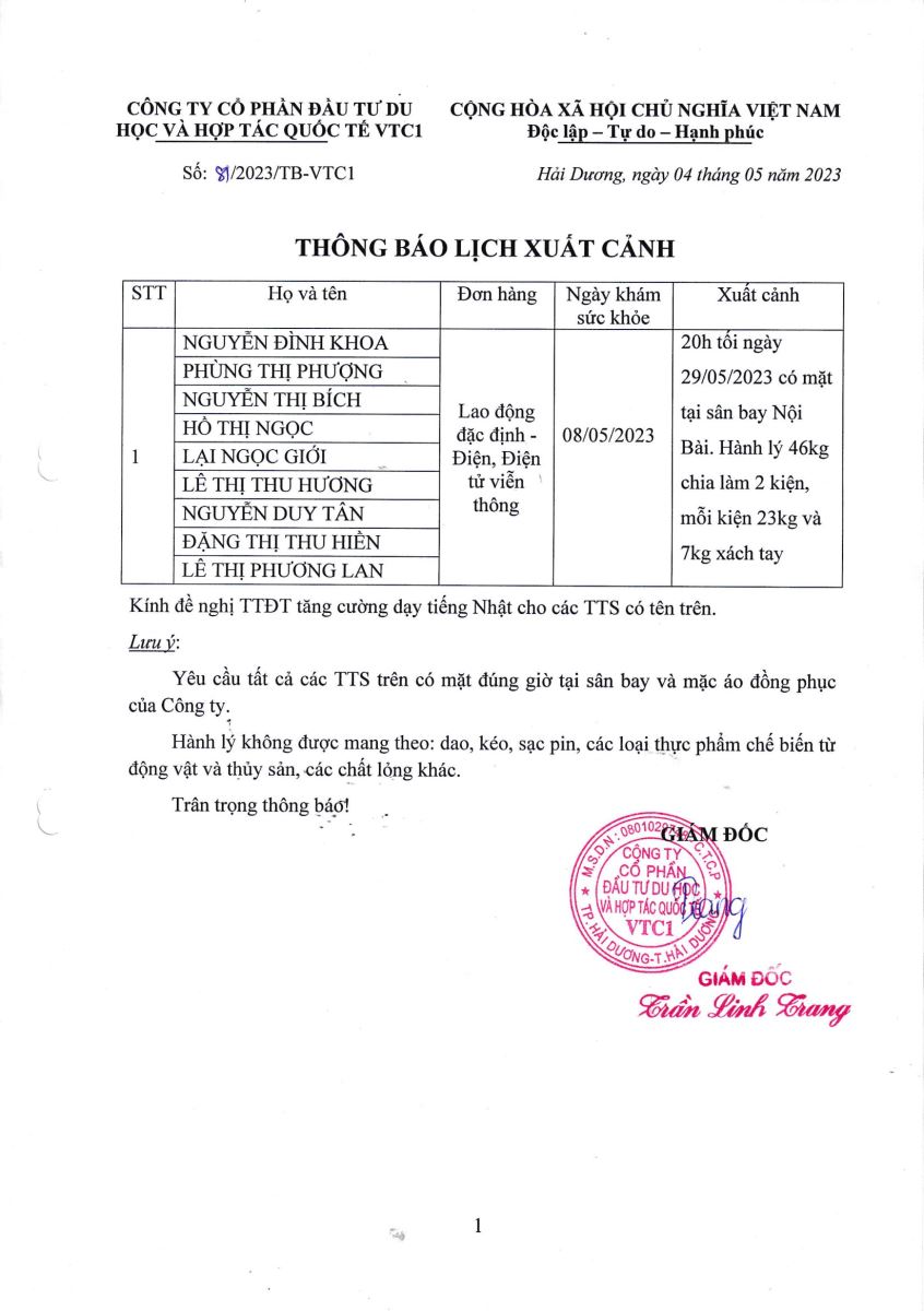Thông báo xuất cảnh số 81 tháng 5 2023