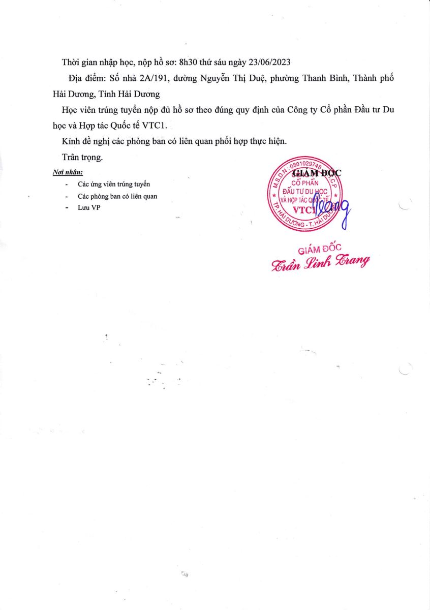 XKLĐ VTC1 Thông báo đỗ phỏng vấn đơn Tokutei Gino ngành nông nghiệp No189.2023