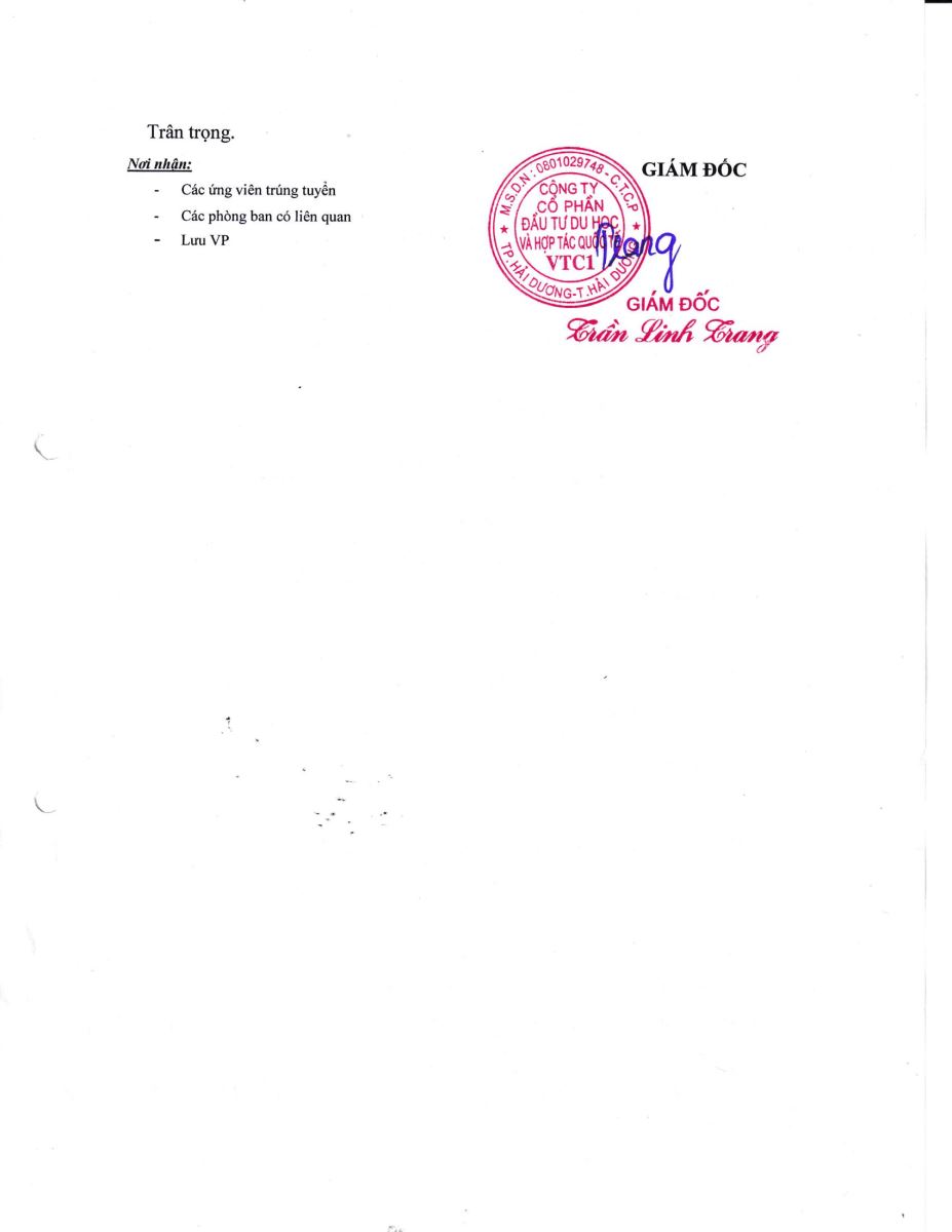 Thông báo kết quả trúng tuyển đơn hàng số 77.2023