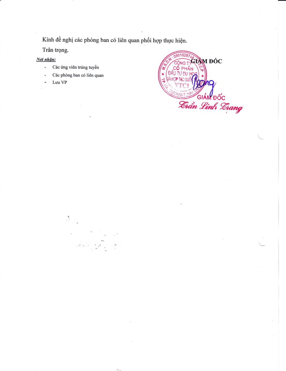 Thông báo kết quả trúng tuyển đơn hàng số 87.2023