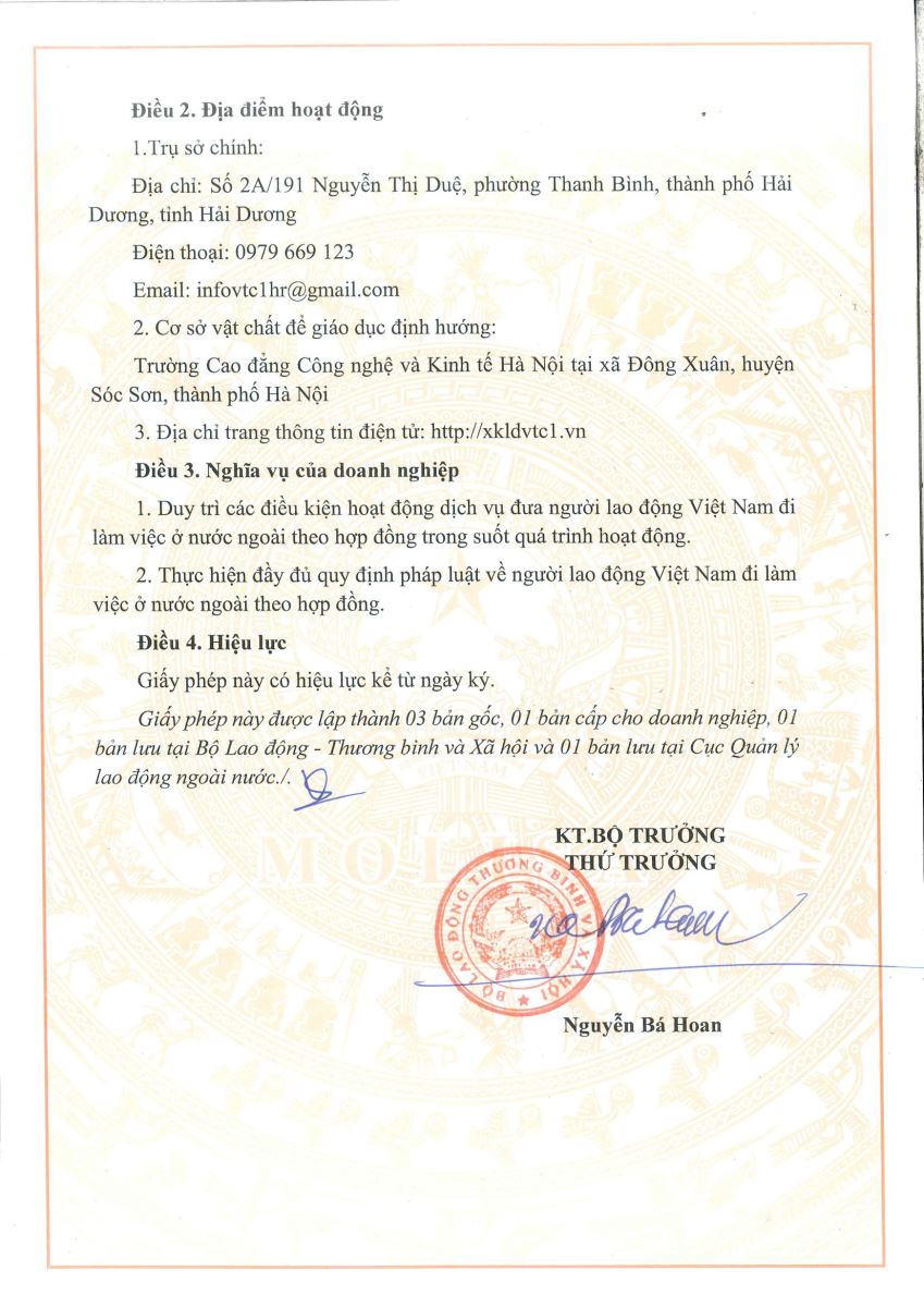 Giấy phép XKLĐ Công ty cổ phần phát triển quốc tế VTC1